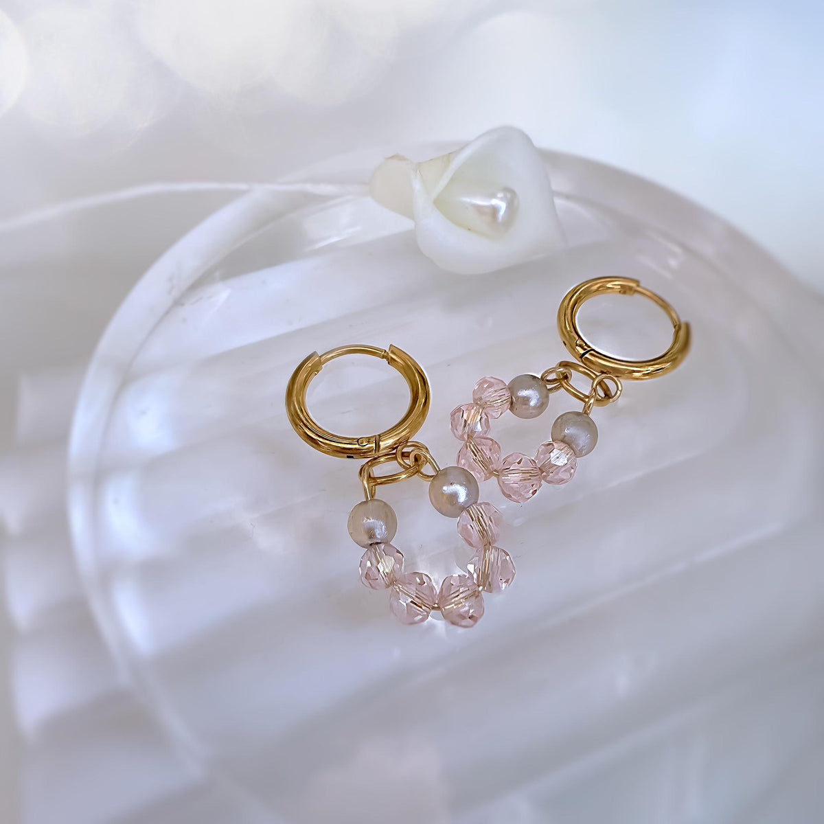 Pink Crystal Huggie Hoop Earrings