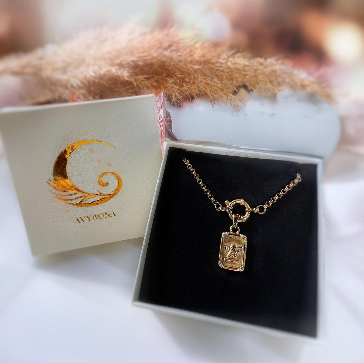 Gold Angel Medallion Necklace with Toggle Clasp