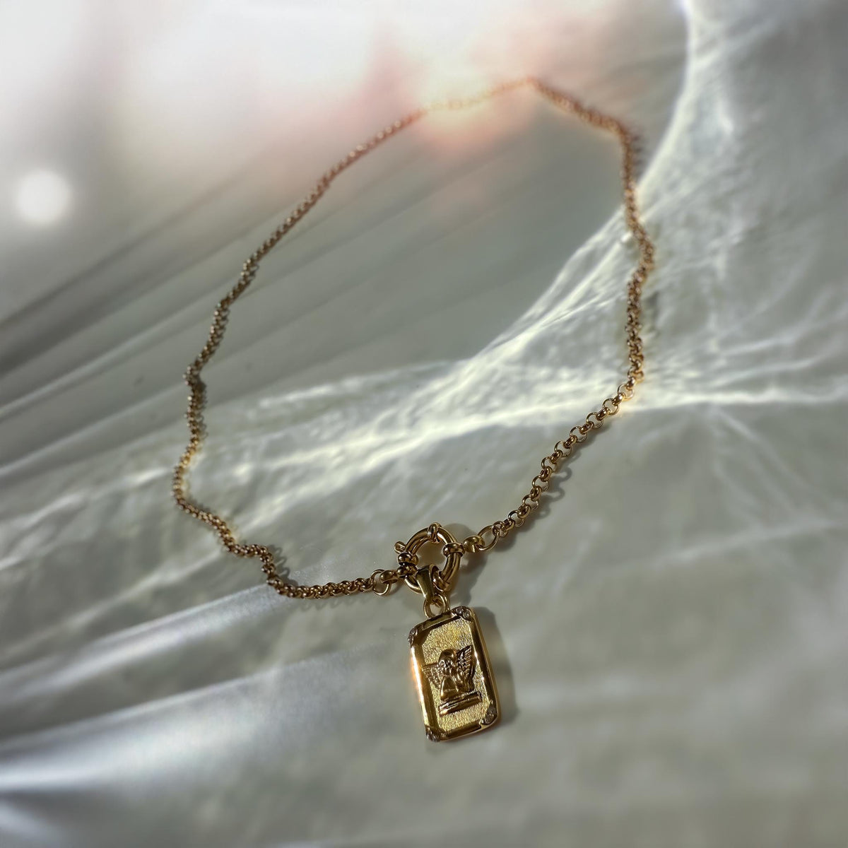 Gold Angel Medallion Necklace with Toggle Clasp