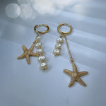 Starfish and Pearl Mismatched Hoop Earrings