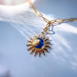 Sun and Blue Crescent Moon Necklace