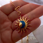 Sun and Blue Crescent Moon Necklace