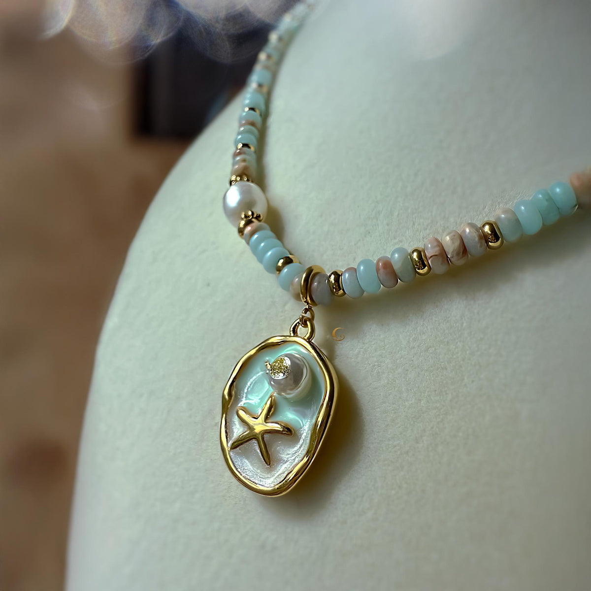 Beaded Choker Necklace with Gold Starfish Pendant