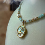 Beaded Choker Necklace with Gold Starfish Pendant
