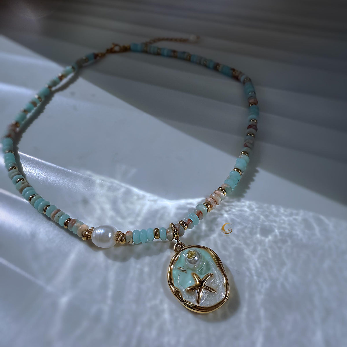 Beaded Choker Necklace with Gold Starfish Pendant