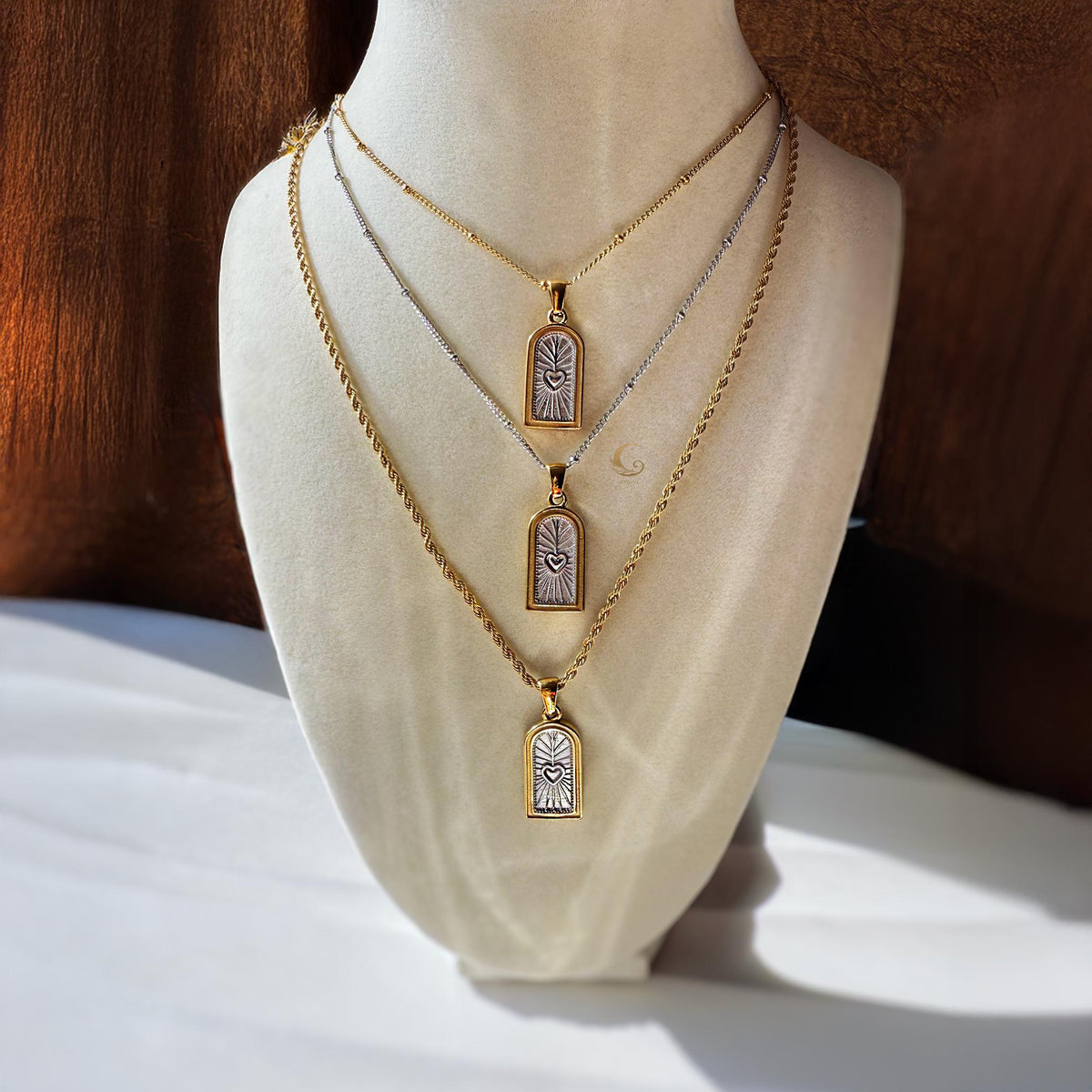 Gold and Silver Sacred Heart Sunburst Necklace