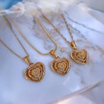 Triple Heart Layered Necklace with Cubic Zirconia