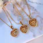 Triple Heart Layered Necklace with Cubic Zirconia