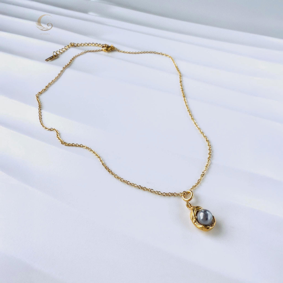 Gold Bean Pearl Charm Necklace