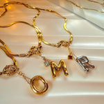 Personalized Initial Necklace with Birthstone and Front Clasp Snake Chain