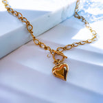 Puffy Gold Heart Toggle Necklace