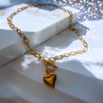 Puffy Gold Heart Toggle Necklace