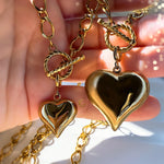 Puffy Gold Heart Toggle Necklace