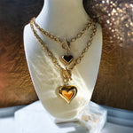 Puffy Gold Heart Toggle Necklace