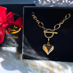 Puffy Gold Heart Toggle Necklace