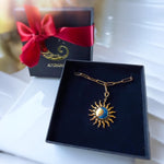 Sun and Blue Crescent Moon Necklace