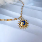 Sun and Blue Crescent Moon Necklace
