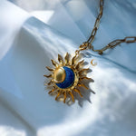 Sun and Blue Crescent Moon Necklace