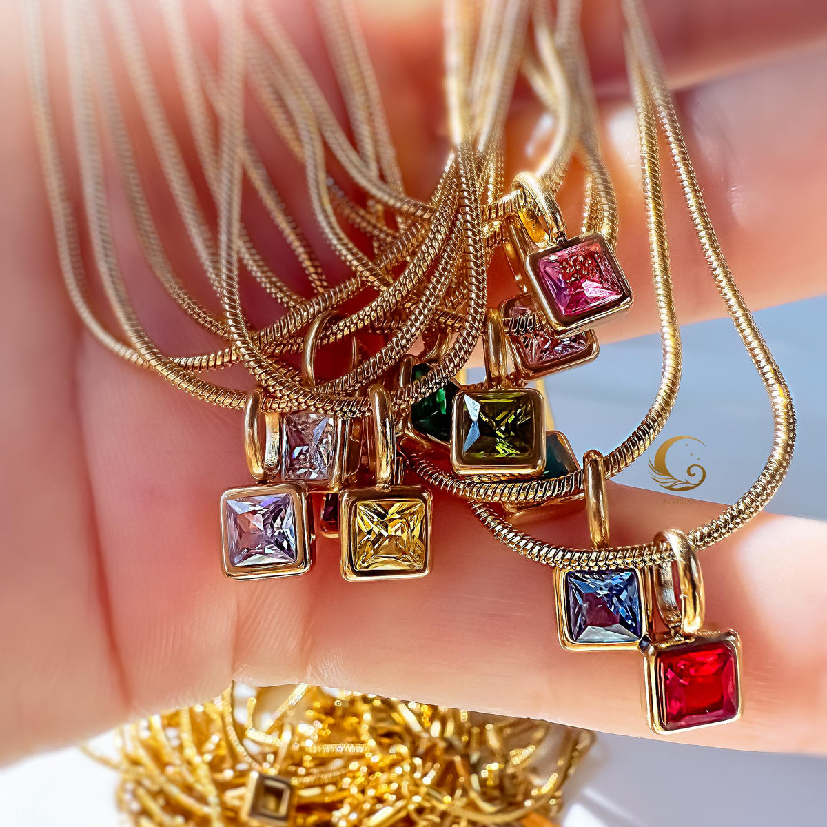 Personalized Birthstone Necklace on Snake Chain
