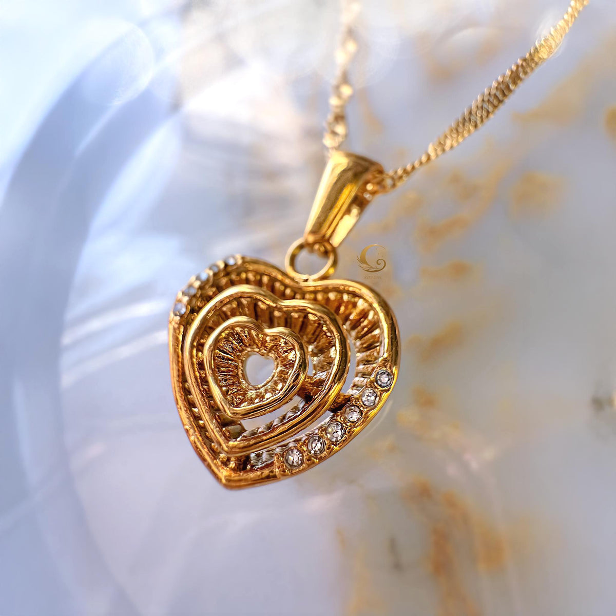 Triple Heart Layered Necklace with Cubic Zirconia