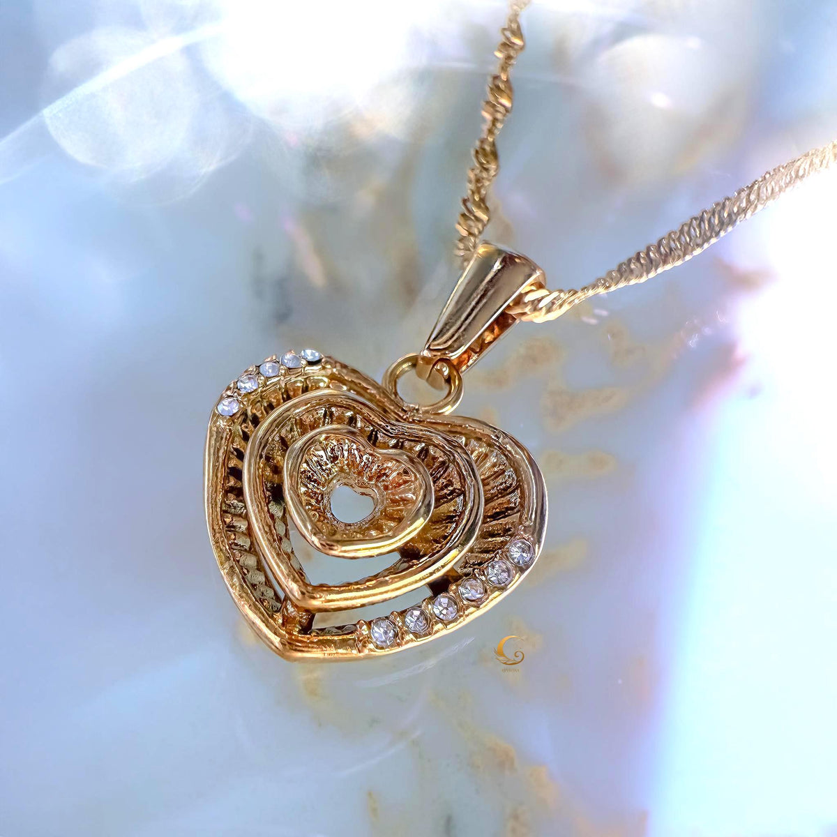 Triple Heart Layered Necklace with Cubic Zirconia