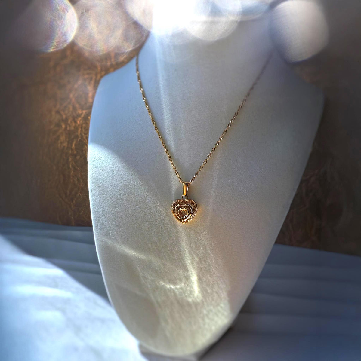 Triple Heart Layered Necklace with Cubic Zirconia