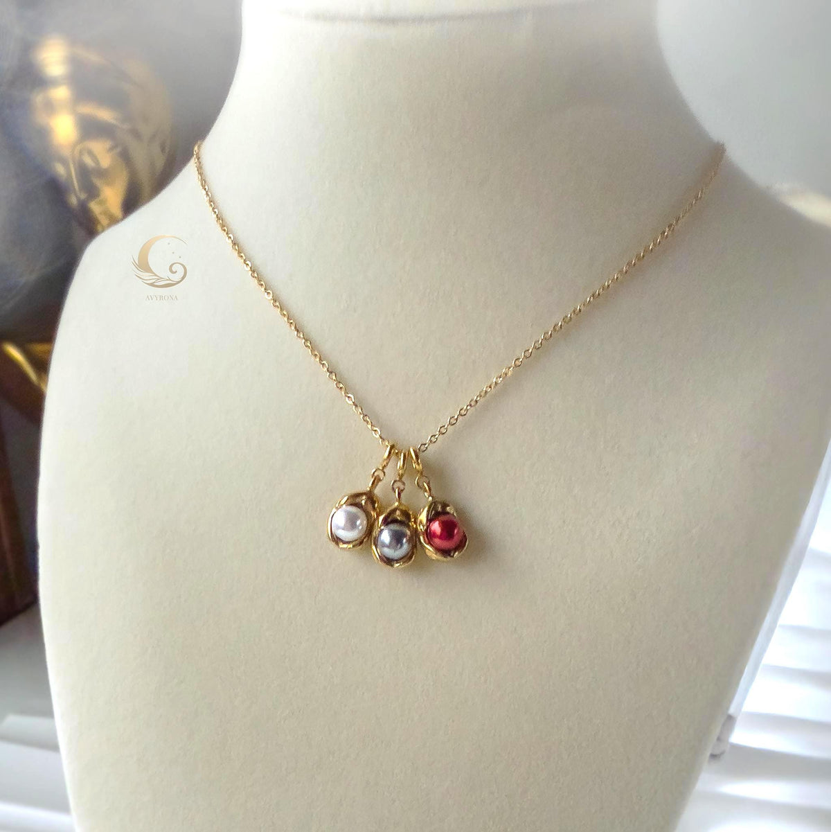 Gold Bean Pearl Charm Necklace