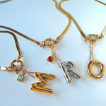 Personalized Initial Necklace with Birthstone and Front Clasp Snake Chain