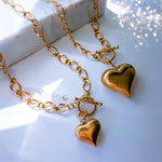 Puffy Gold Heart Toggle Necklace