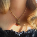 Puffy Gold Heart Toggle Necklace