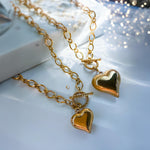 Puffy Gold Heart Toggle Necklace