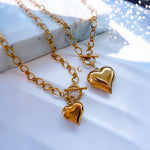 Puffy Gold Heart Toggle Necklace