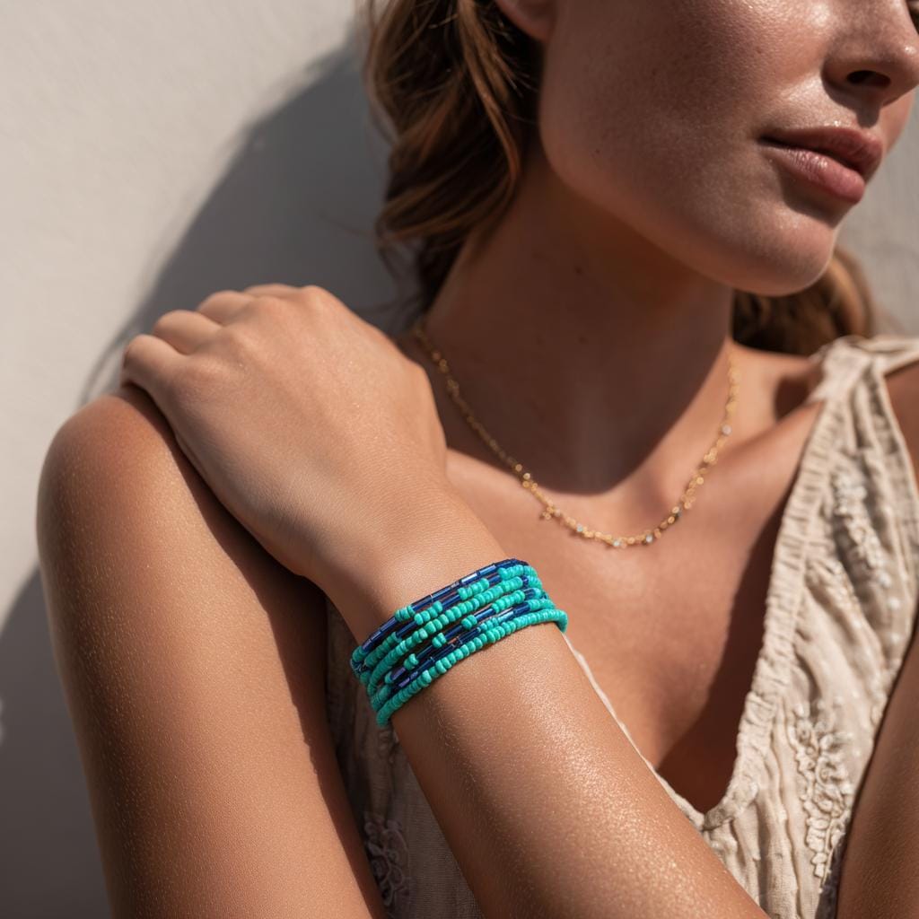 Turquoise and Blue Beaded Bracelet
