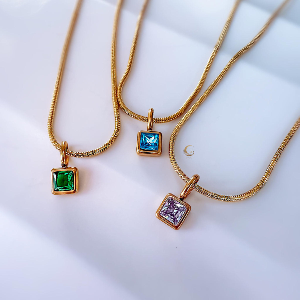 Personalized Birthstone Necklace on Snake Chain