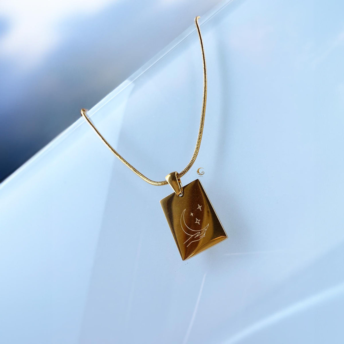 Moon and Stars Pendant Necklace on Snake Chain