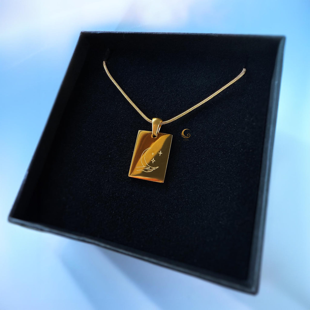 Moon and Stars Pendant Necklace on Snake Chain