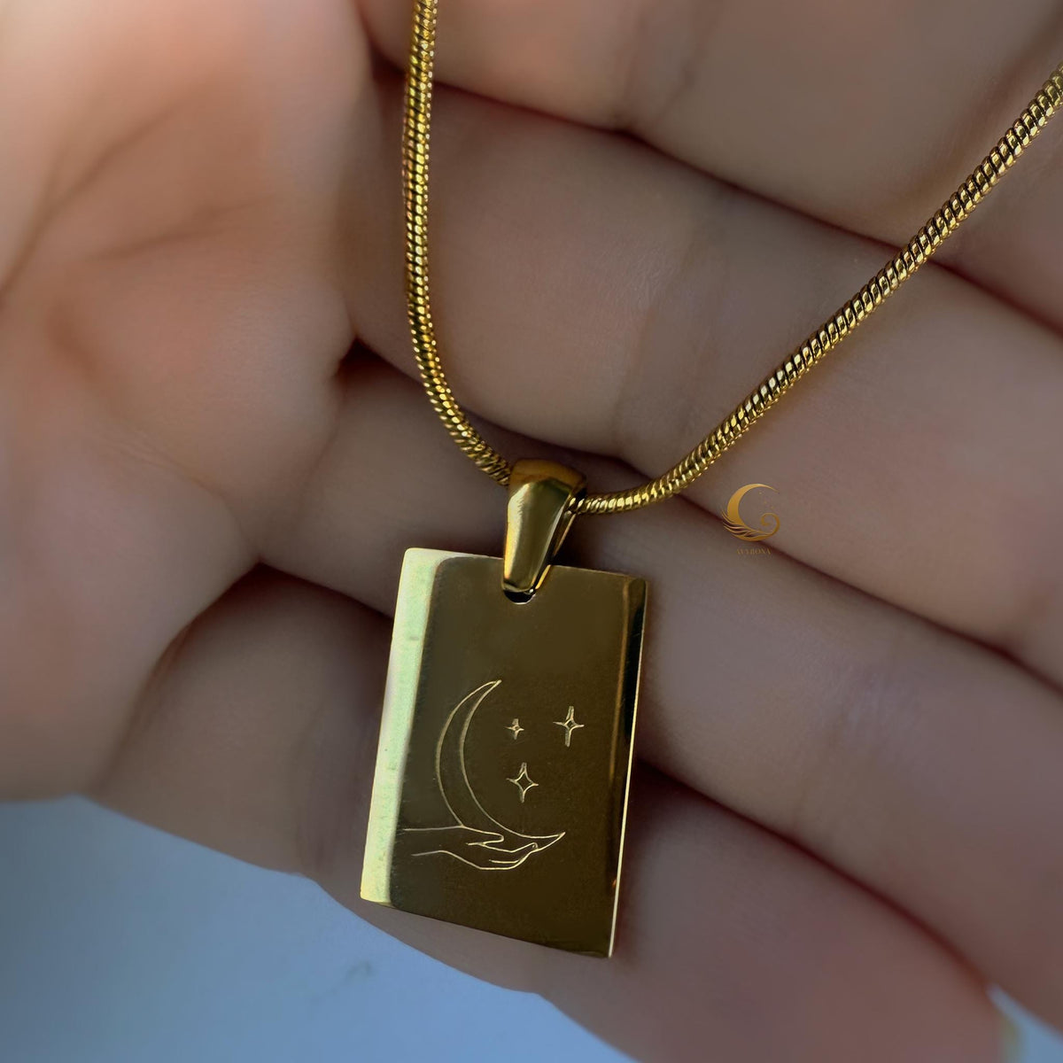 Moon and Stars Pendant Necklace on Snake Chain