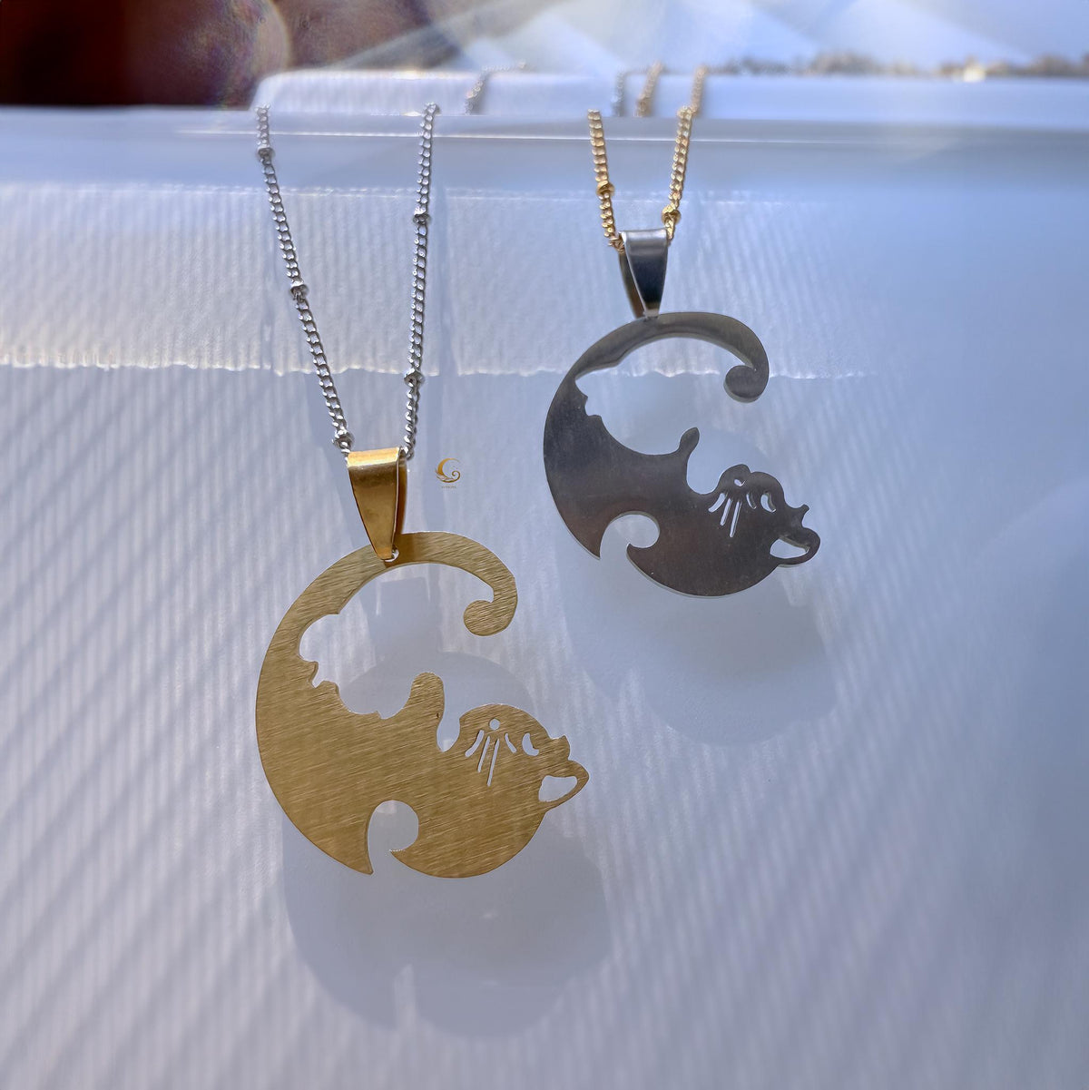 Matching Cat Necklaces for Best Friends, Gold and Silver Set