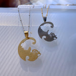 Matching Cat Necklaces for Best Friends, Gold and Silver Set