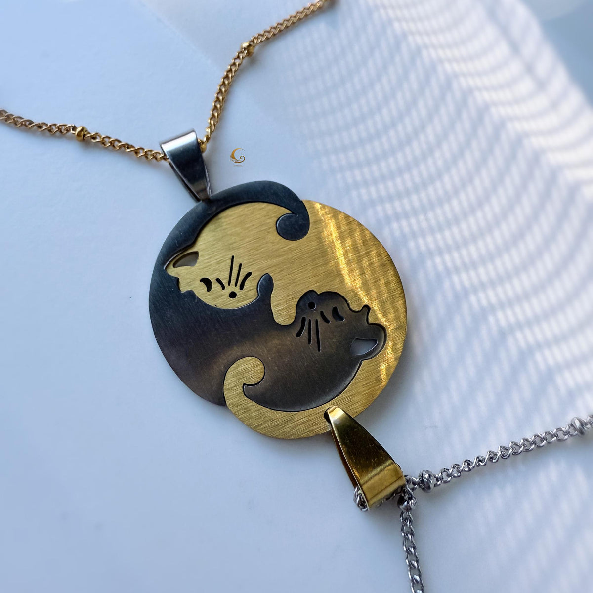Matching Cat Necklaces for Best Friends, Gold and Silver Set