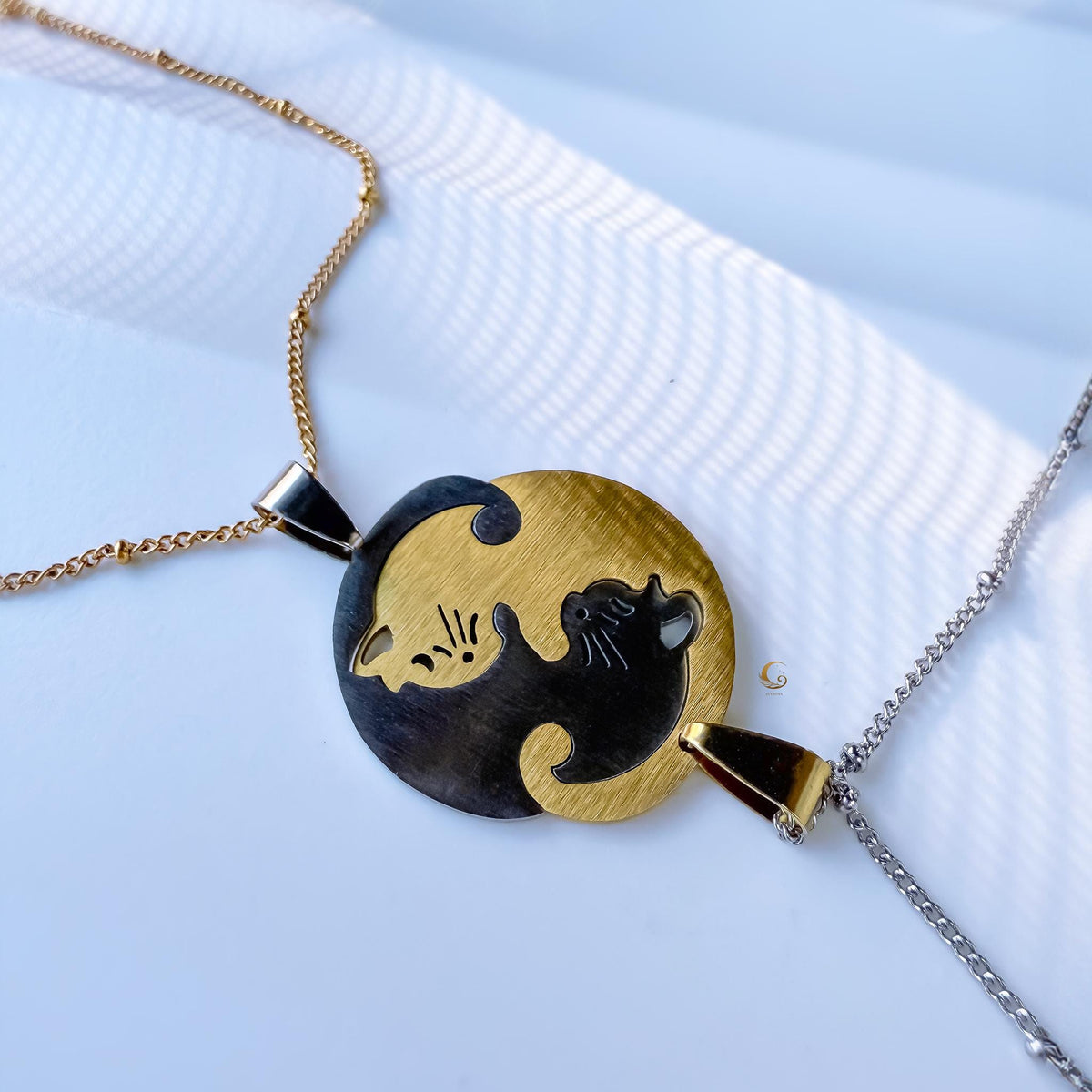 Matching Cat Necklaces for Best Friends, Gold and Silver Set