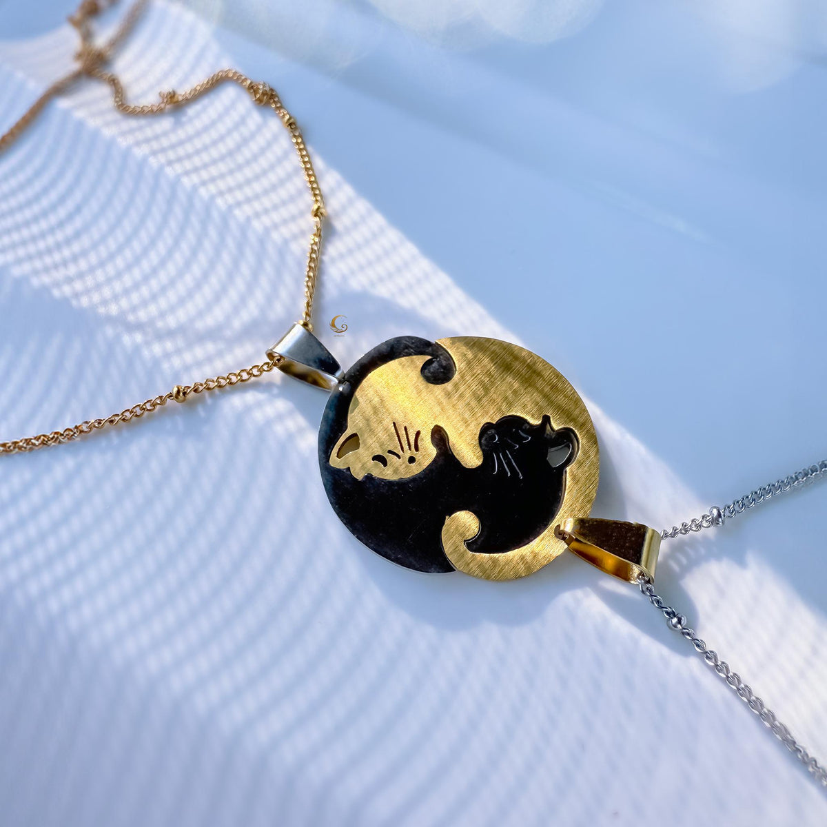 Matching Cat Necklaces for Best Friends, Gold and Silver Set