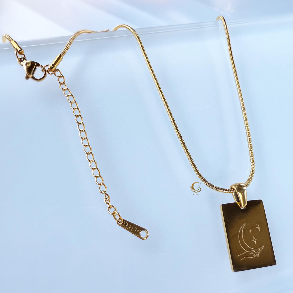 Moon and Stars Pendant Necklace on Snake Chain