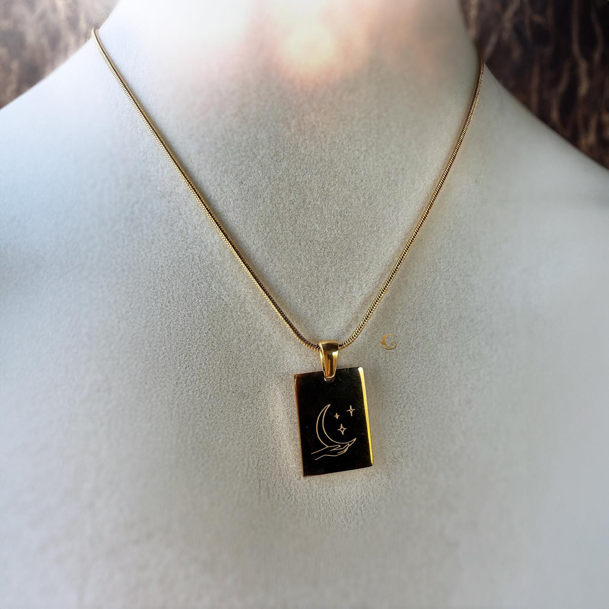 Moon and Stars Pendant Necklace on Snake Chain