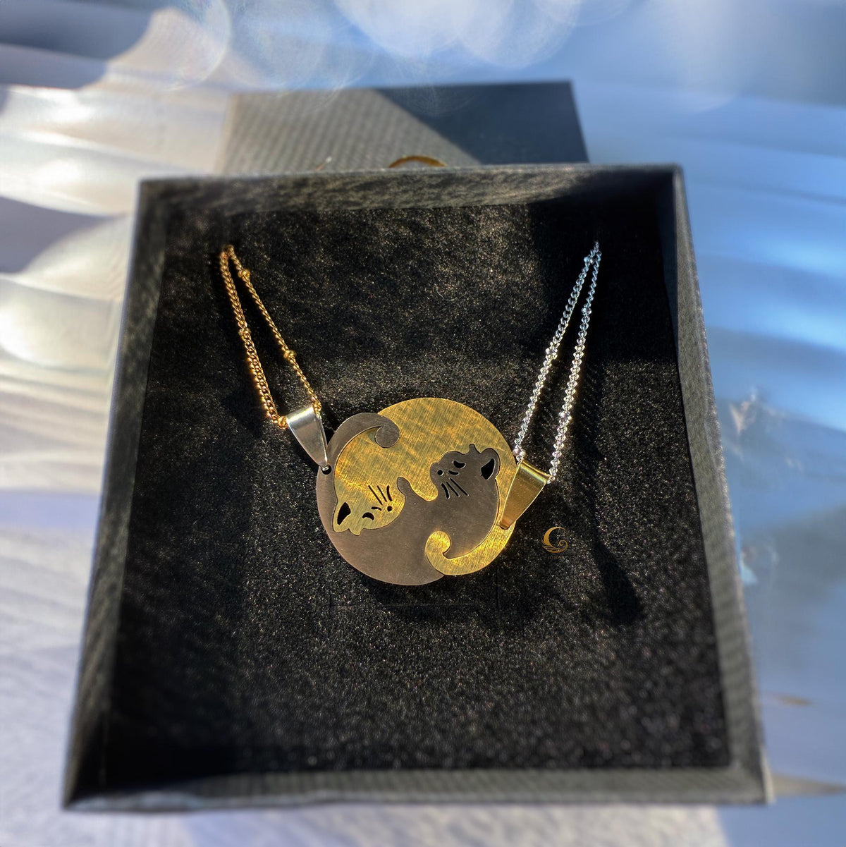 Matching Cat Necklaces for Best Friends, Gold and Silver Set