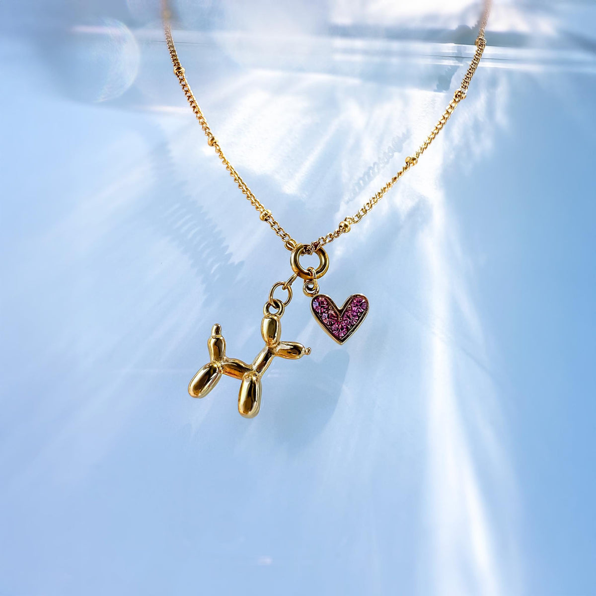Balloon Dog Necklace with Pink Heart Charm