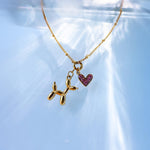 Balloon Dog Necklace with Pink Heart Charm