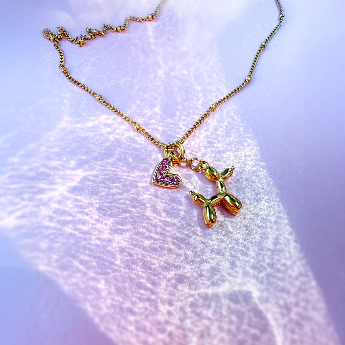 Balloon Dog Necklace with Pink Heart Charm