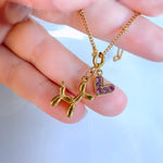 Balloon Dog Necklace with Pink Heart Charm