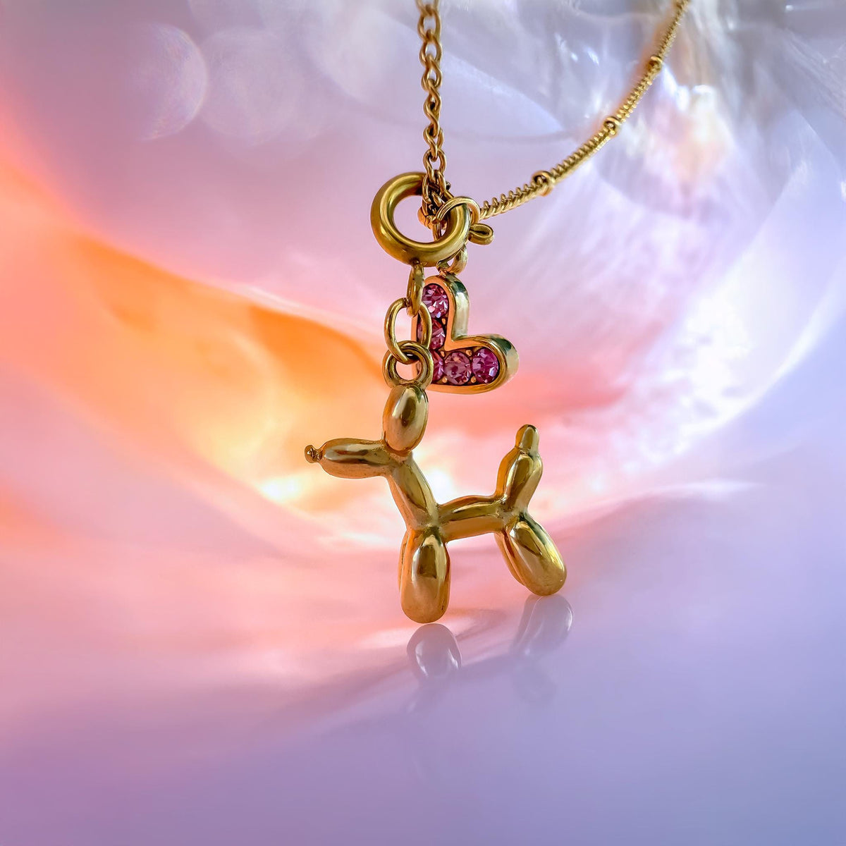 Balloon Dog Necklace with Pink Heart Charm